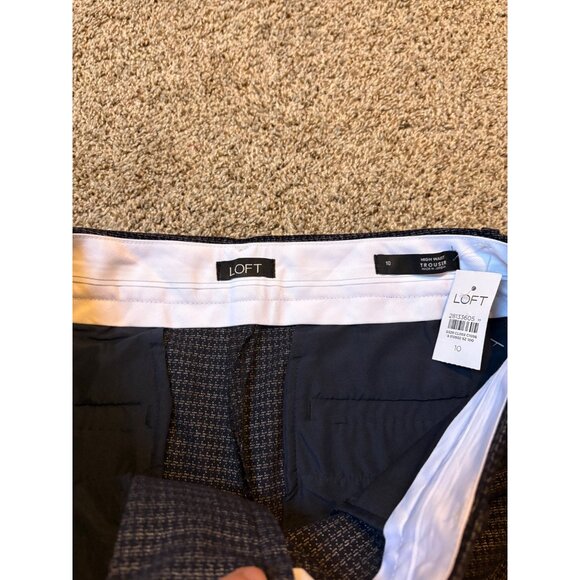 NEW Loft Wide-Leg High-Rise Herringbone Navy Button Front Trousers Pants Size 10 - Picture 9 of 13